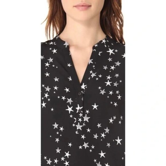 Tibi Star Printed 100% Silk Shift Long sleeve Cocktail Casual Tunic Dress 4 Smal - Picture 5 of 15